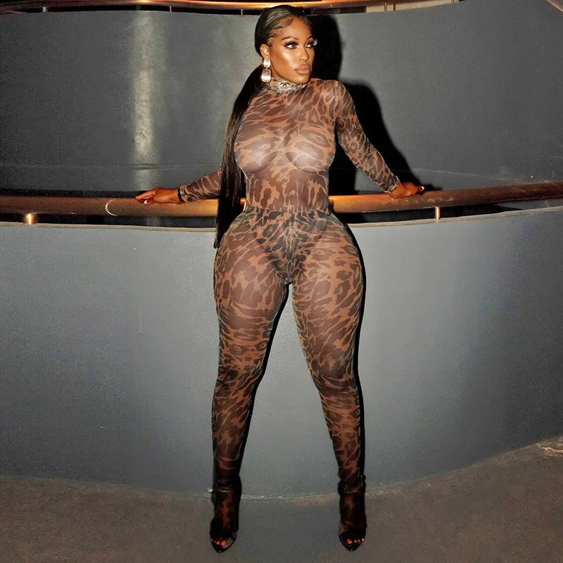 Leopard Bodysuit Tops + Footed Leggings Pants
