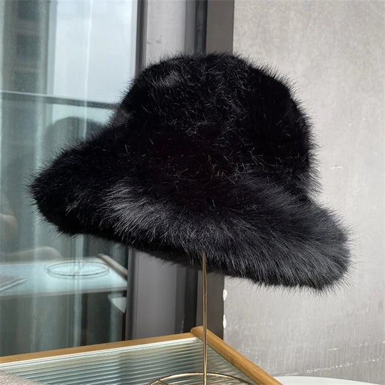 Anty Faux Fur Bucket Hat Warm