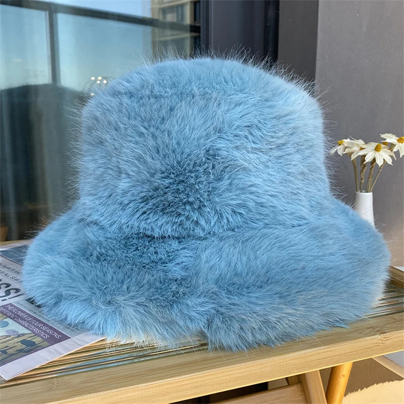 Anty Faux Fur Bucket Hat Warm