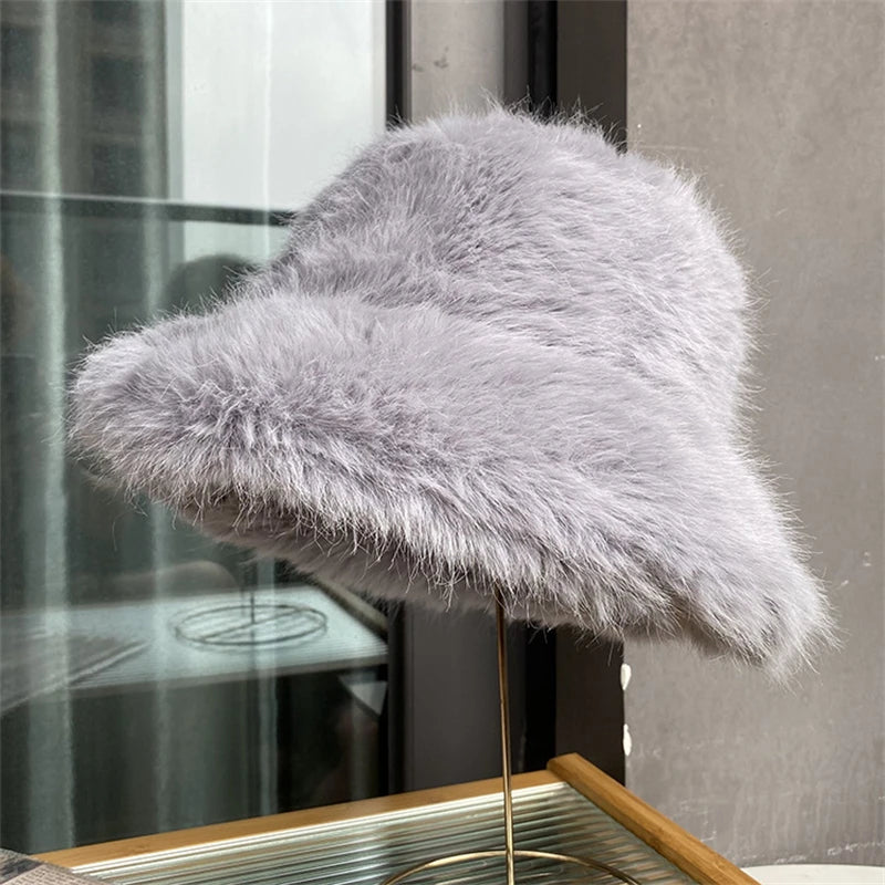 Anty Faux Fur Bucket Hat Warm