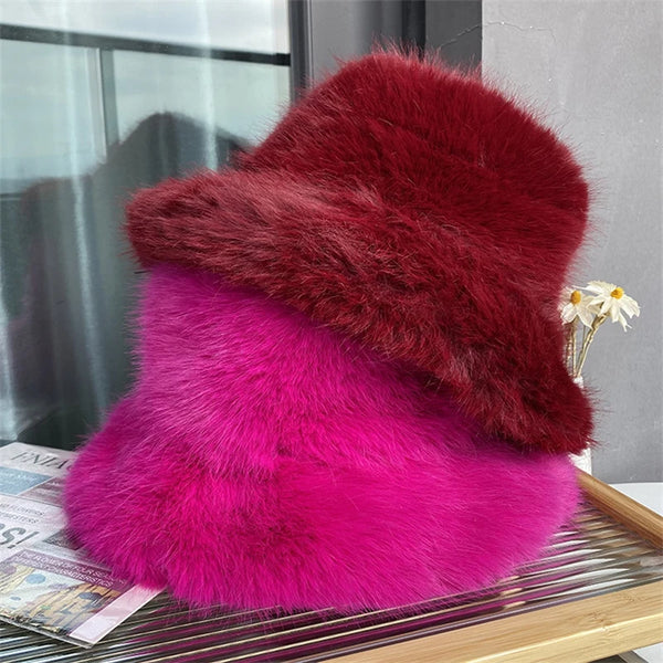 Anty Faux Fur Bucket Hat Warm