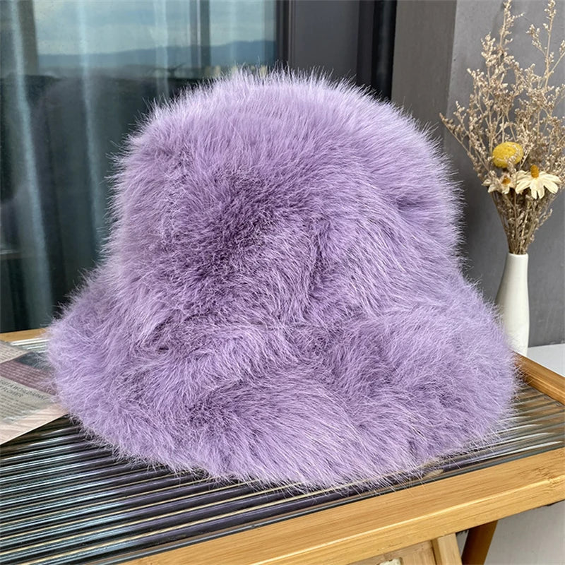Anty Faux Fur Bucket Hat Warm
