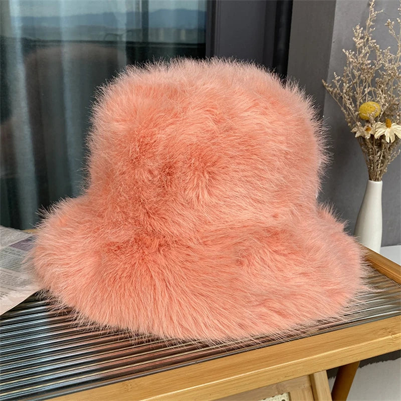 Anty Faux Fur Bucket Hat Warm