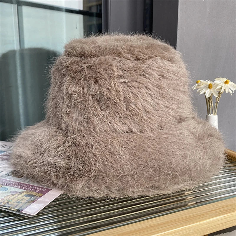Anty Faux Fur Bucket Hat Warm