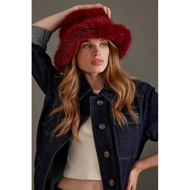 Anty Faux Fur Bucket Hat Warm