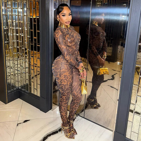 Leopard Bodysuit Tops + Footed Leggings Pants