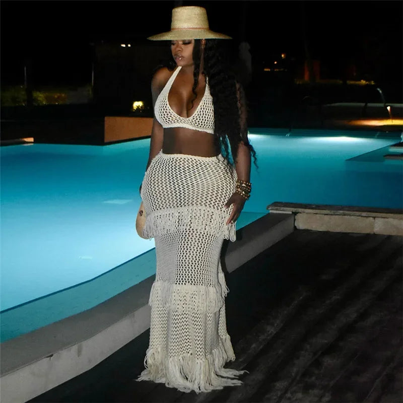 Knitted Maxi Skirt White