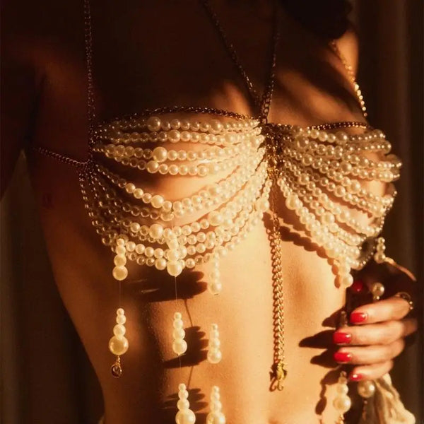 Canus Fringe Pearl Beaded Bralette