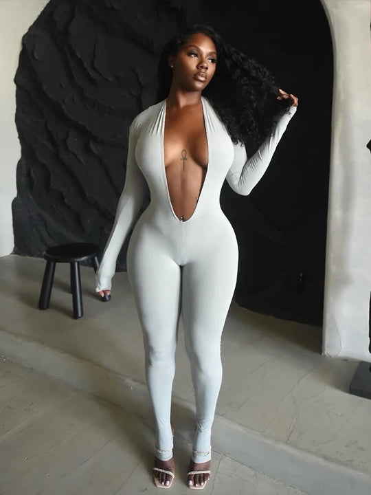 Bell Backless Jumpsuit Women Deep v-Neck