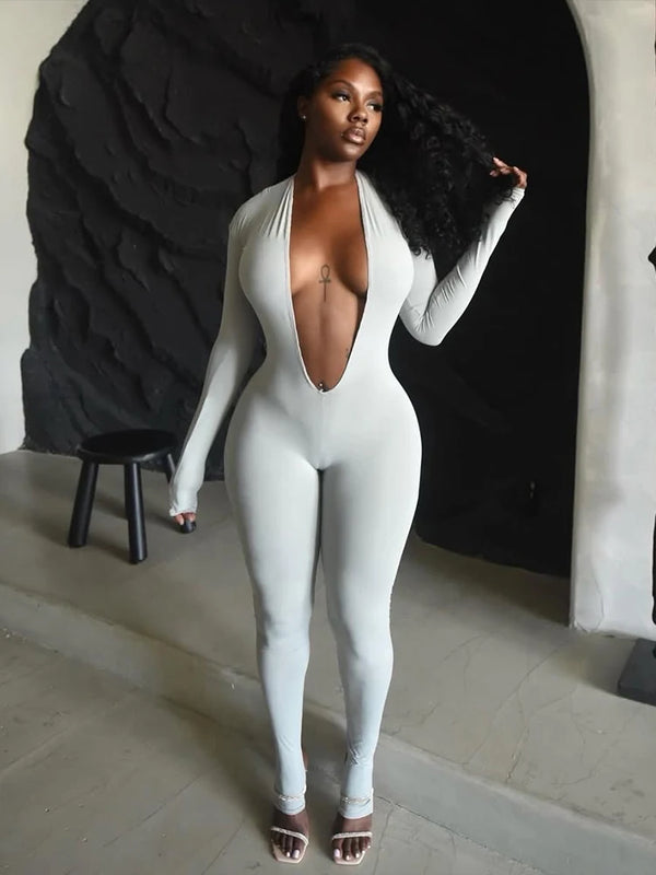 Bell Backless Jumpsuit Women Deep v-Neck