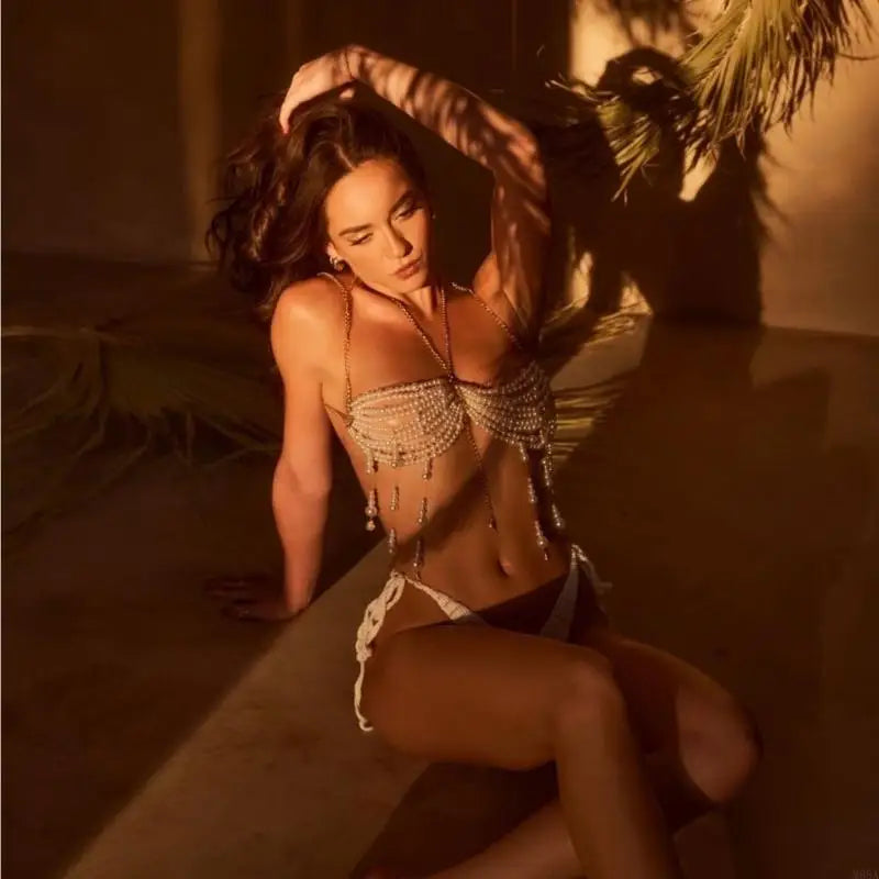 Canus Fringe Pearl Beaded Bralette