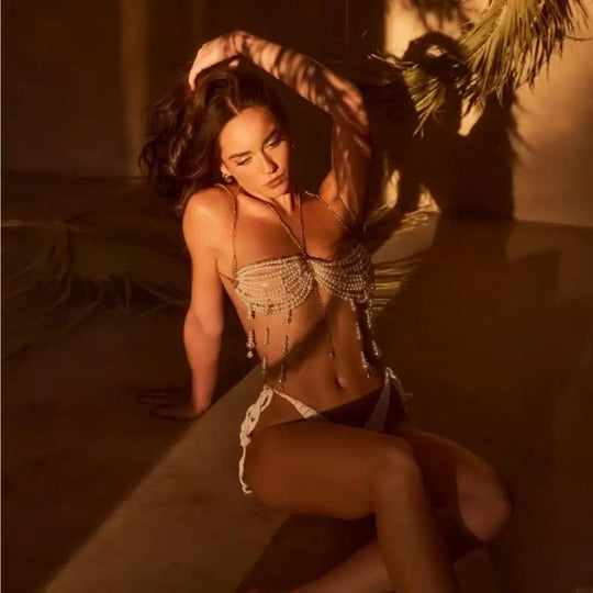 Canus Fringe Pearl Beaded Bralette