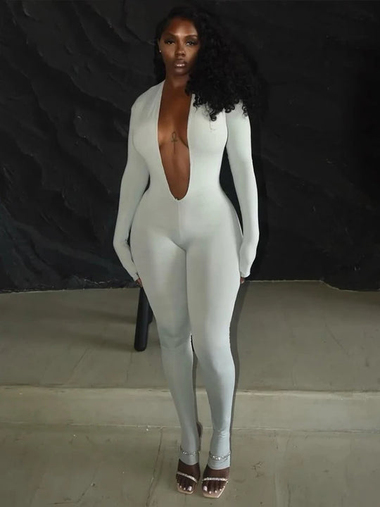 Bell Backless Jumpsuit Women Deep v-Neck