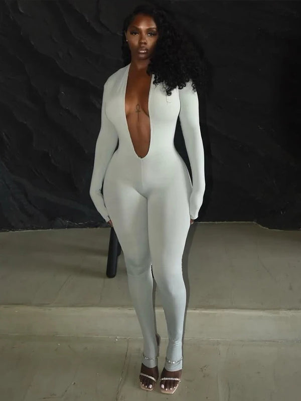 Bell Backless Jumpsuit Women Deep v-Neck