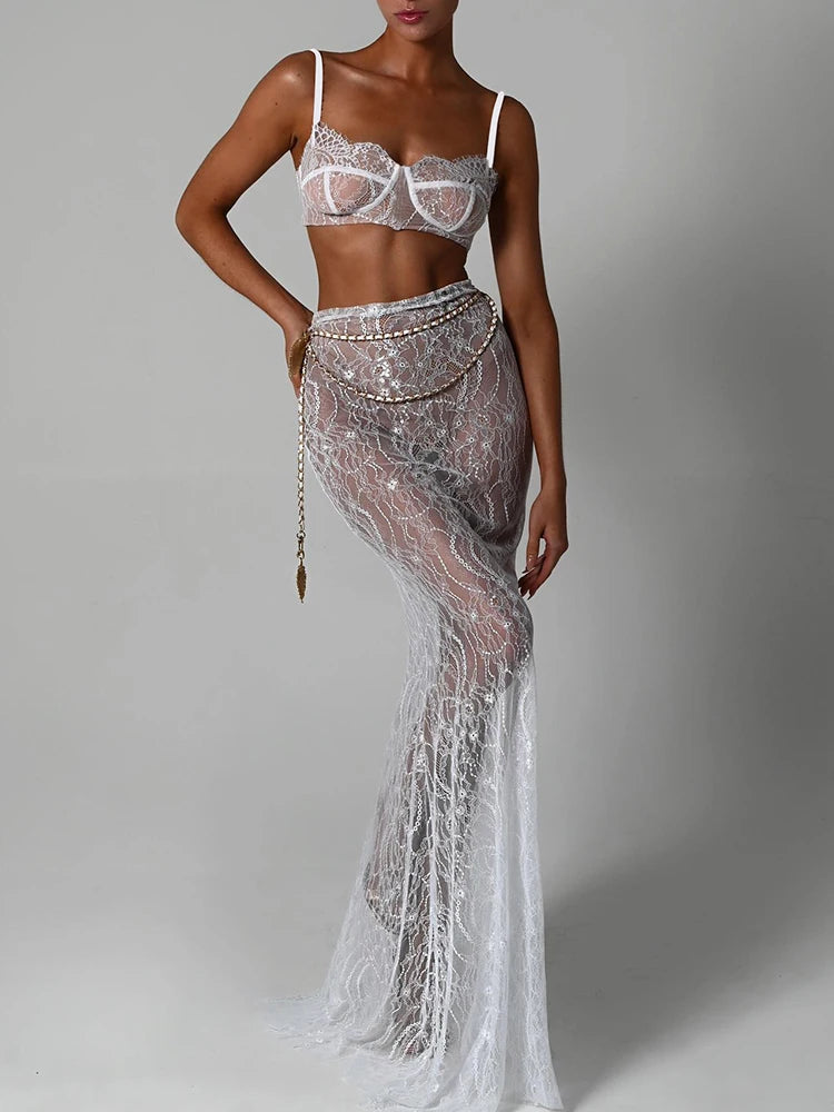 Cris Top Elegant And Transparent Maxi Female Skirt