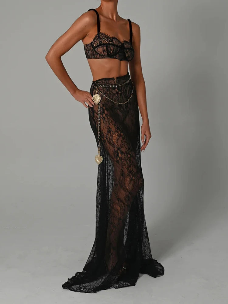 Cris Top Elegant And Transparent Maxi Female Skirt