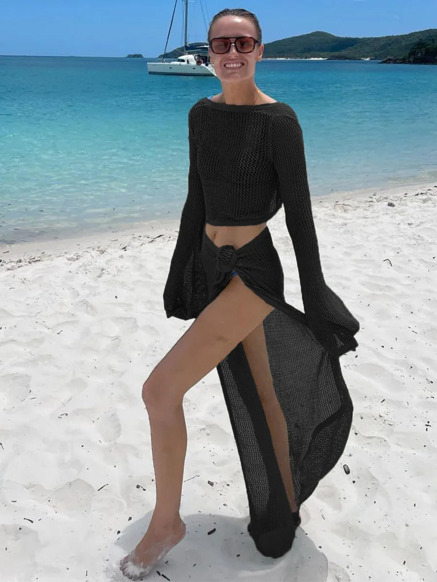 Klavia Hollow Out Hign Slit Two-Piece Set