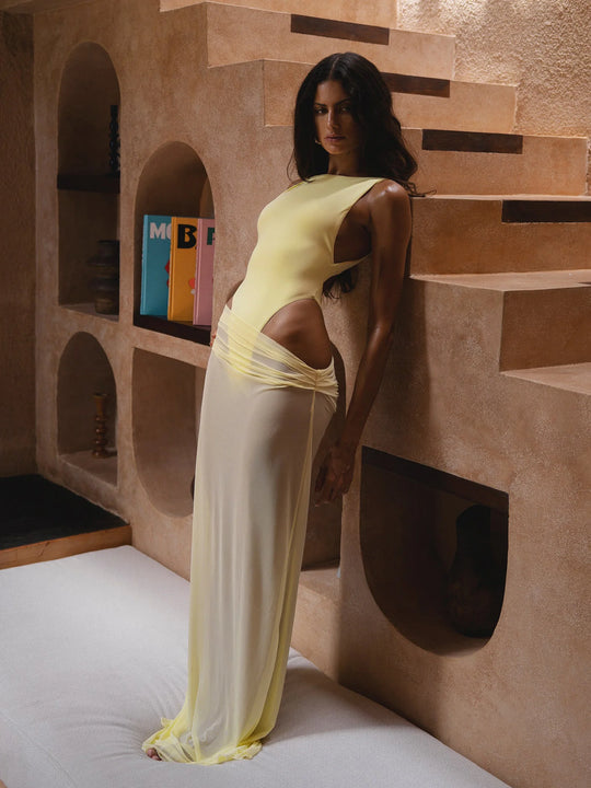 Yellow One Piece Swimsuit Maxi