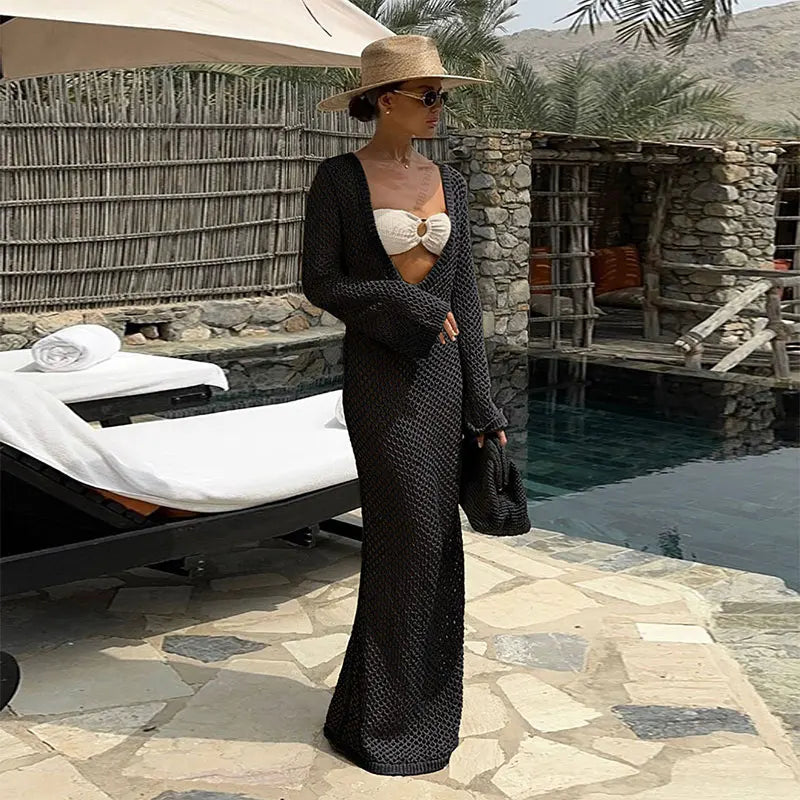 Bell Sleeve Knit Maxi Dress