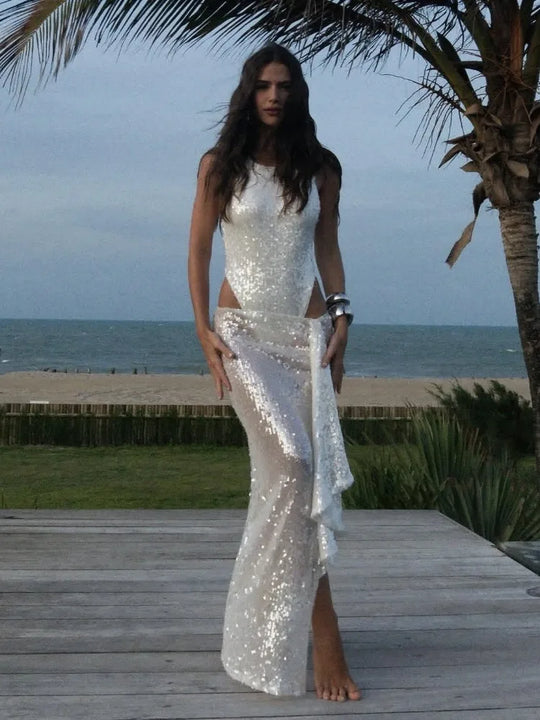 Elegant Sequined Skirts Two Piece