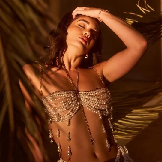 Canus Fringe Pearl Beaded Bralette